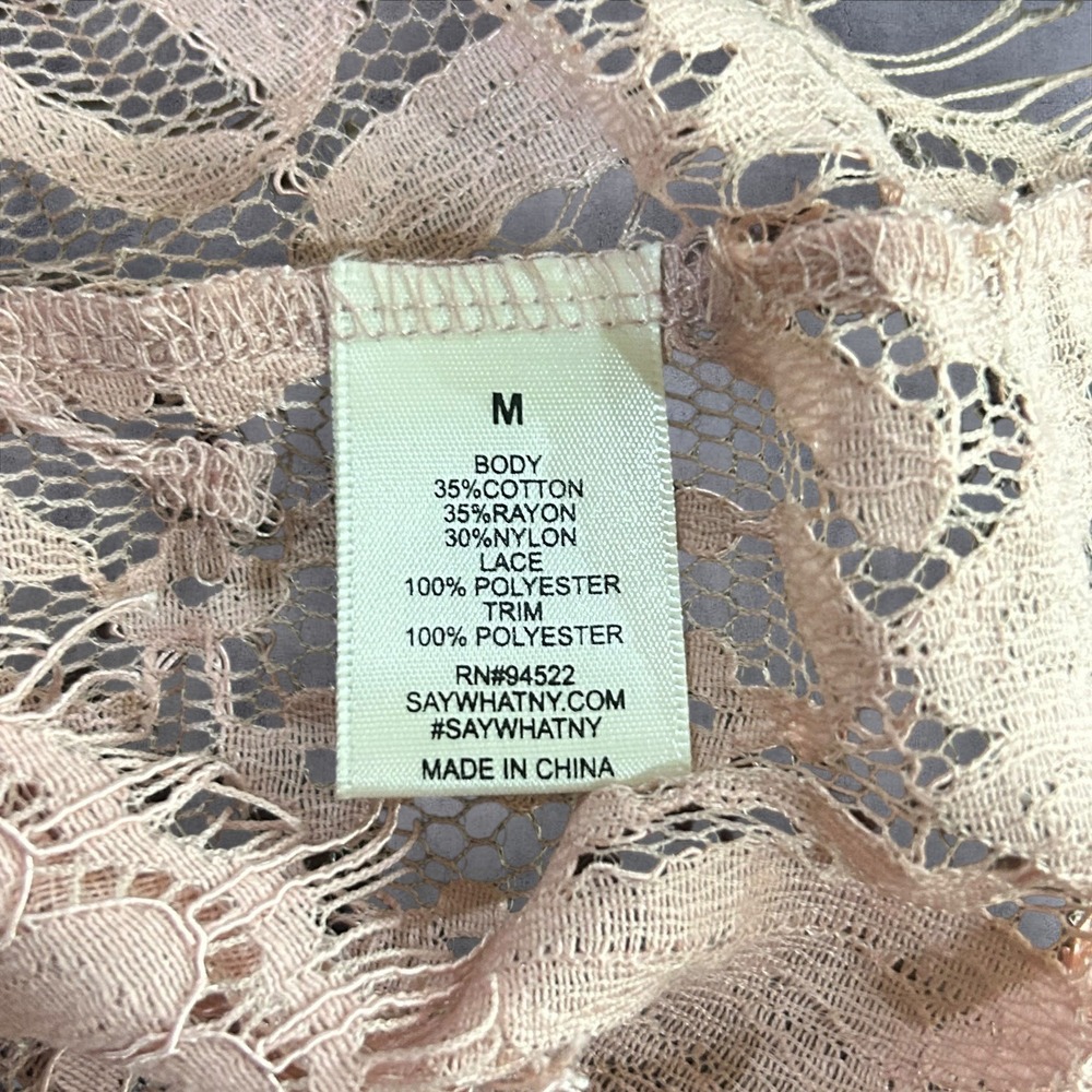 Say What Top Womens M Pink Lace‎ Bell Sleeve Sheer Romantic Feminine Elegant NEW - Picture 8 of 10